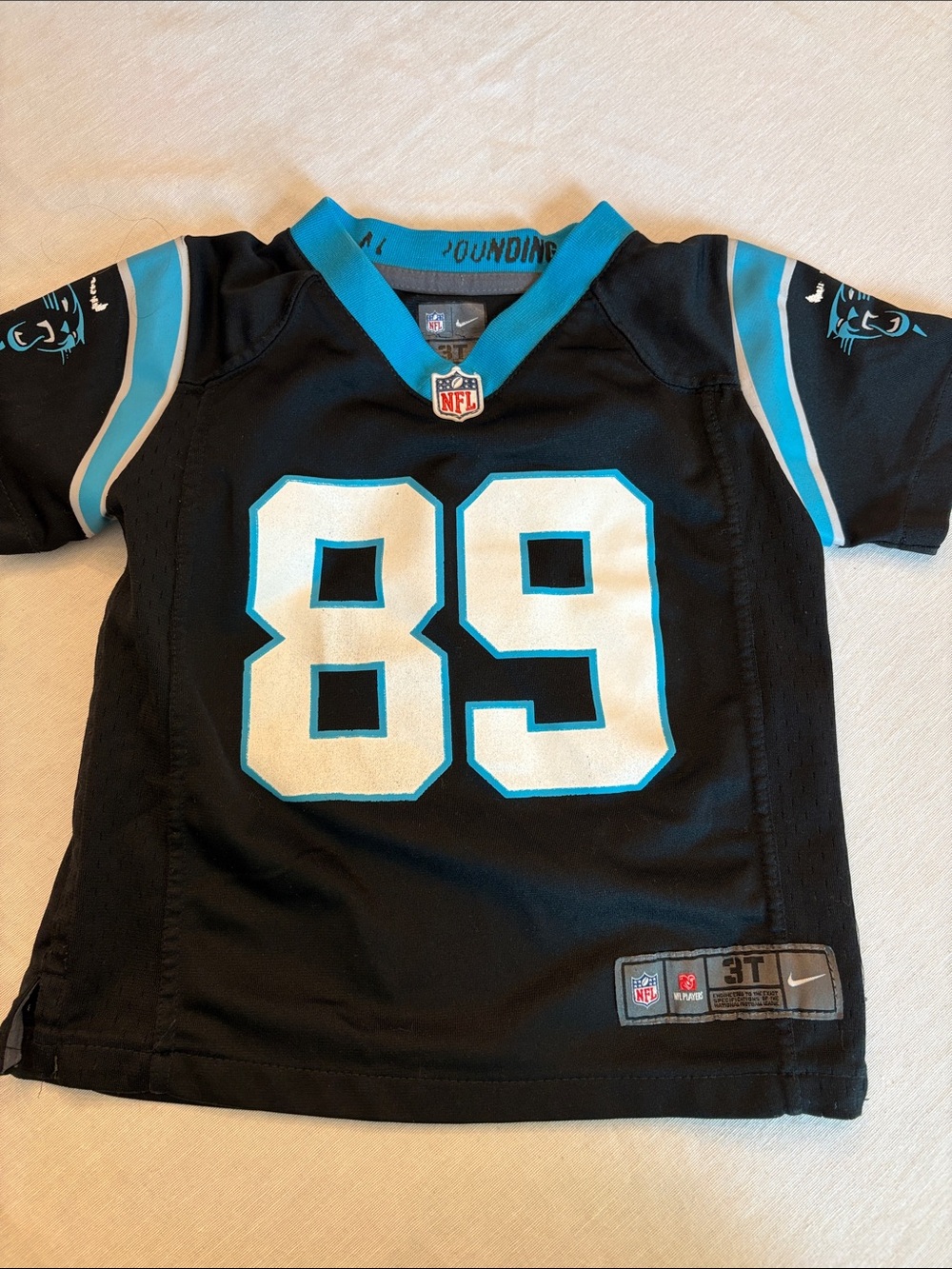 Nike Carolina Panthers #89 Black and Blue Kids Jersey Top